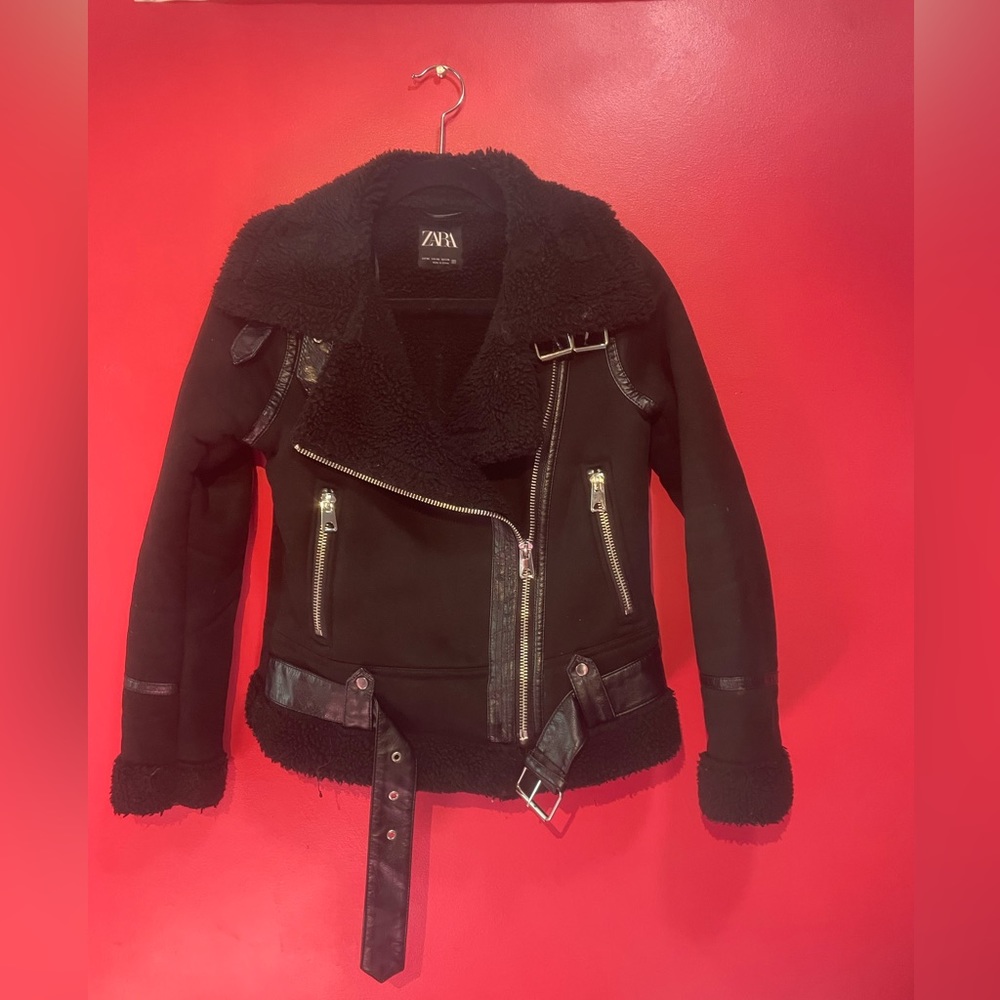 Zara Suede & Teddy Moto Jacket with zippers